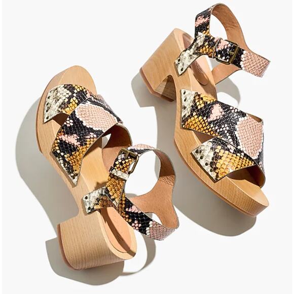 MADEWELL Johanna Crisscross Clog Sandal Snake Embossed Leather Forgotten Petal - Picture 1 of 8